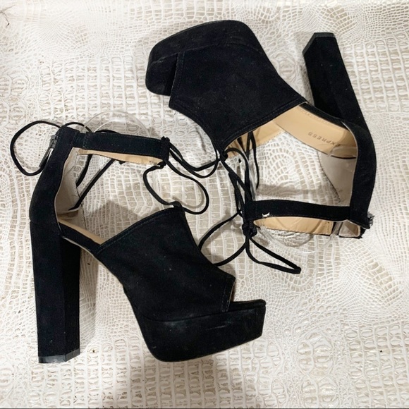 Express Women’s Black Tissu Peep Toe Heels - Picture 10 of 12